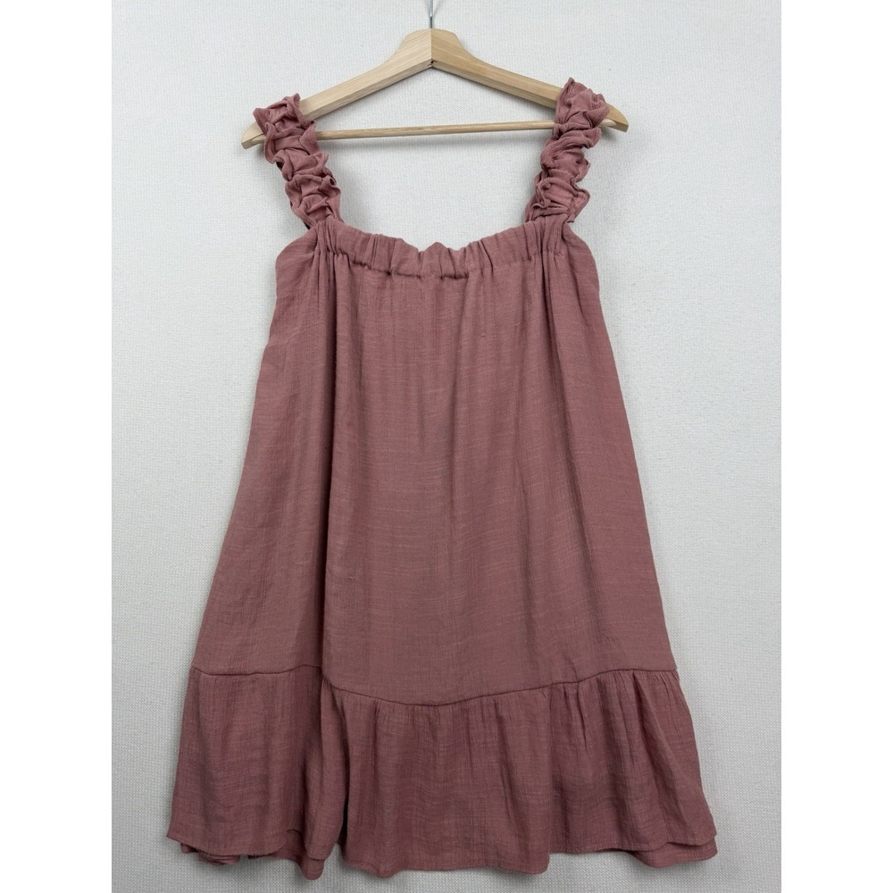 Sweet Wanderer Womens Swing Short Ruffle Tank‎ Top Summer Dress S Mauve Pink Tie